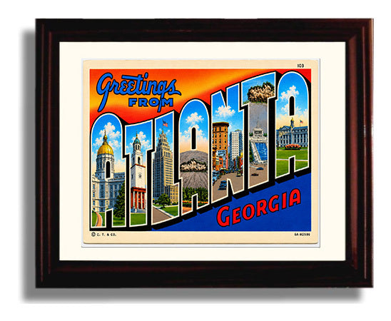 Greetings from Atlanta, Georgia 8x10 Beveled Frame vintage postcard wall art