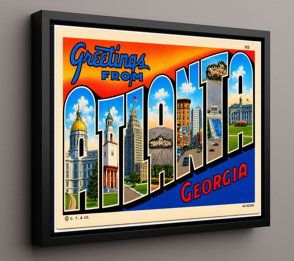 Greetings from Atlanta, Georgia 8x10 Framed Canvas vintage postcard wall art
