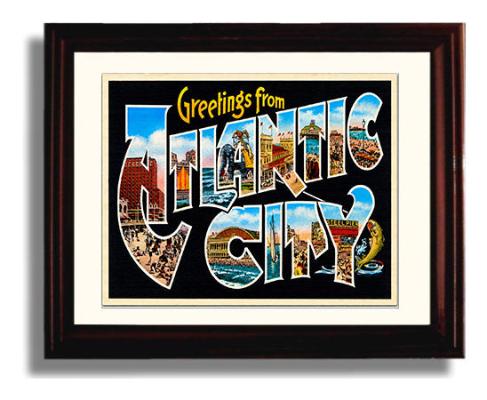 Greetings from Atlantic City, New Jersey 8x10 Beveled Frame vintage postcard wall art
