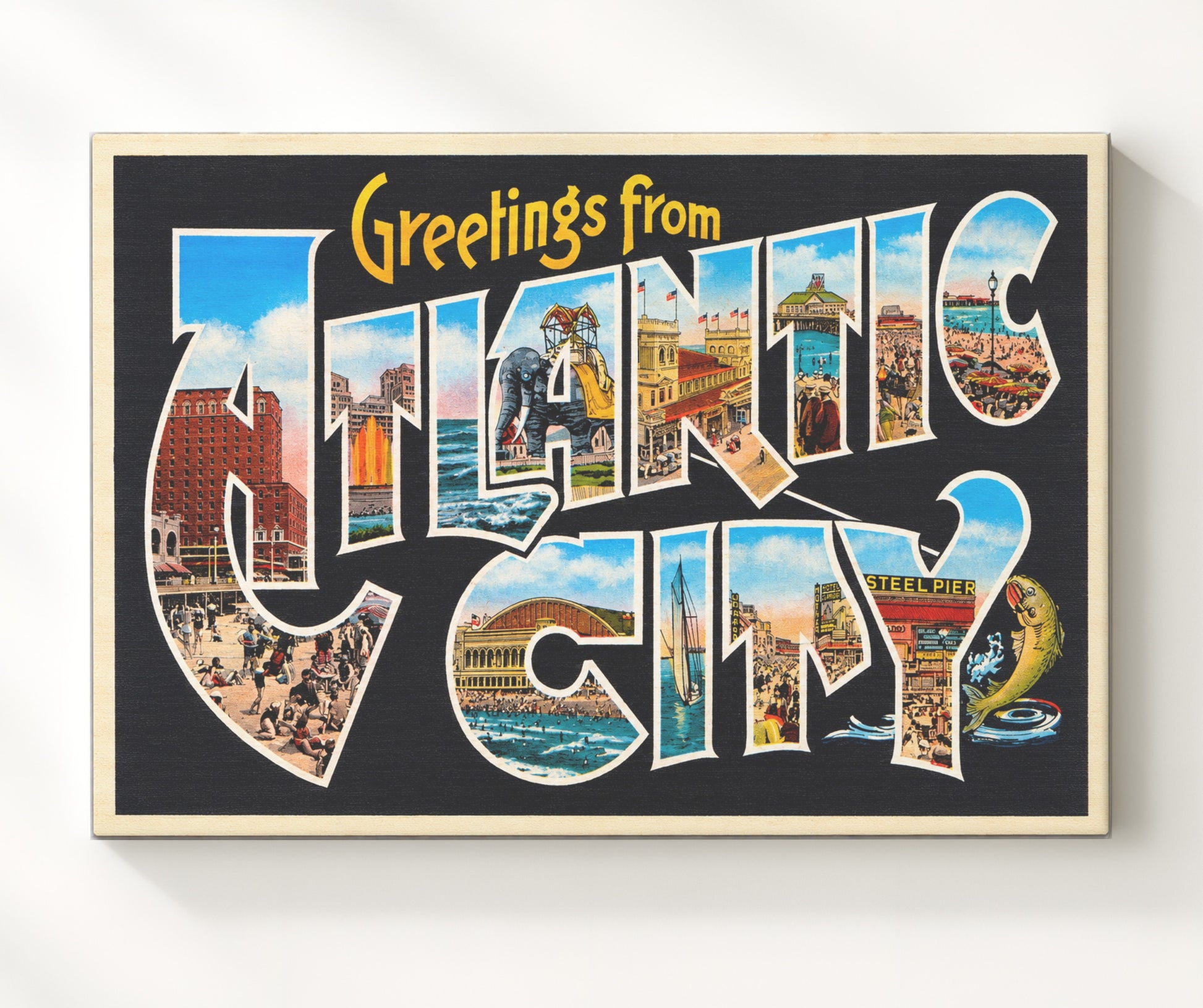 Greetings from Atlantic City, New Jersey 8x10 Canvas vintage postcard wall art