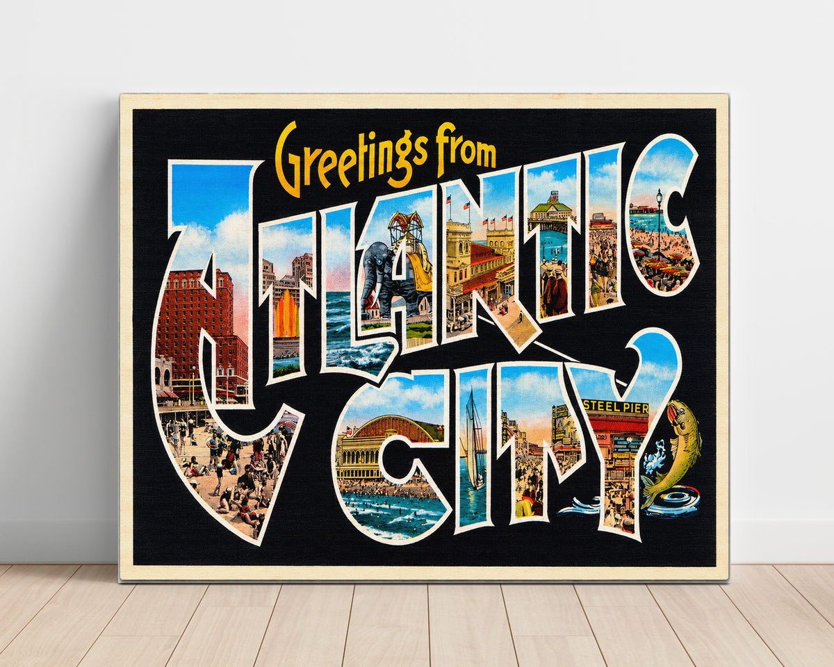 Greetings from Atlantic City, New Jersey 8x10 Unframed Print vintage postcard wall art