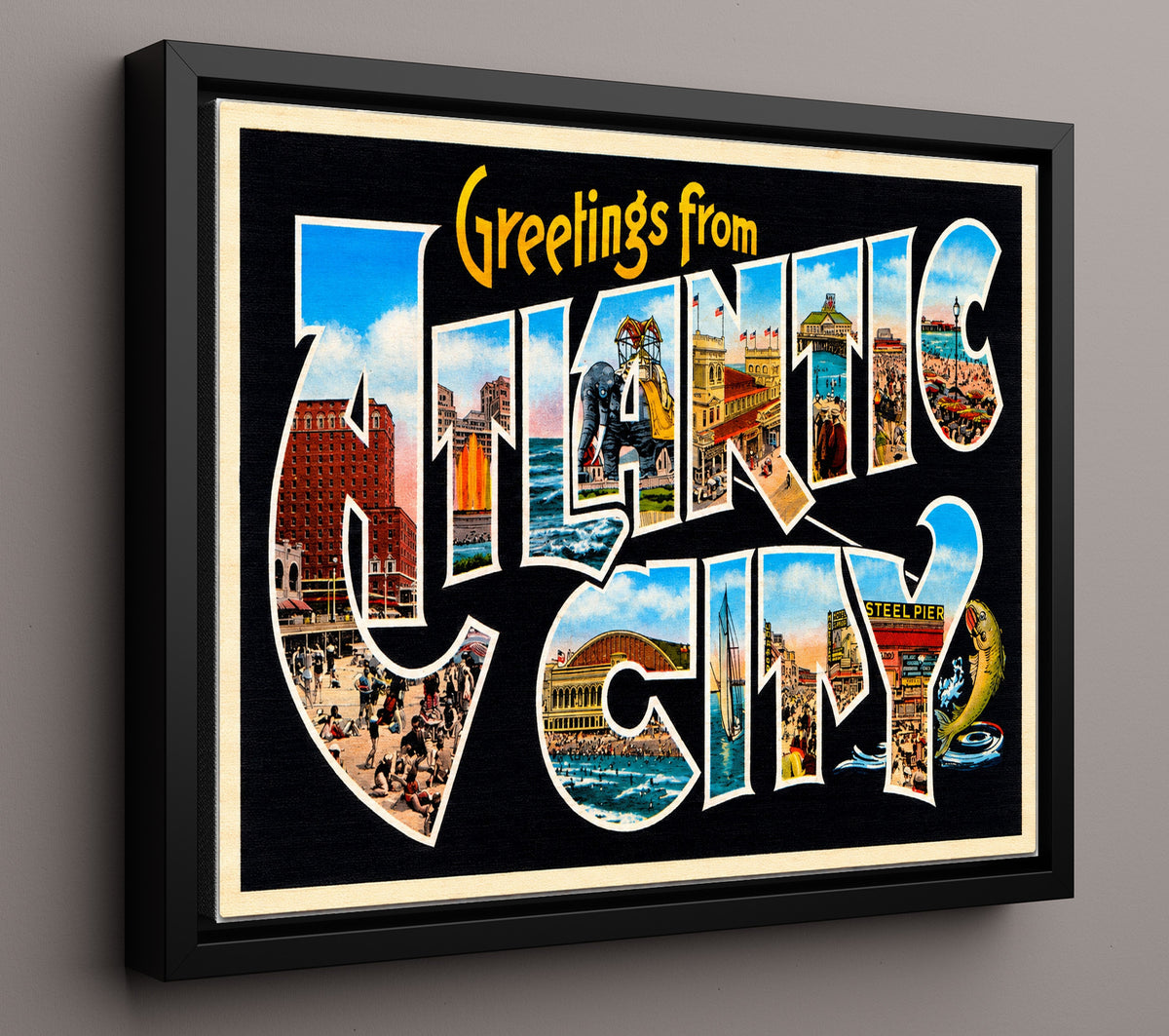Greetings from Atlantic City, New Jersey 8x10 Framed Canvas vintage postcard wall art