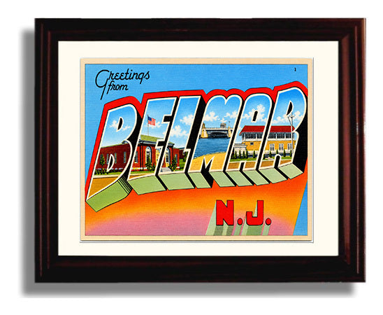 Greetings from Belmar, New Jersey 8x10 Beveled Frame vintage postcard wall art