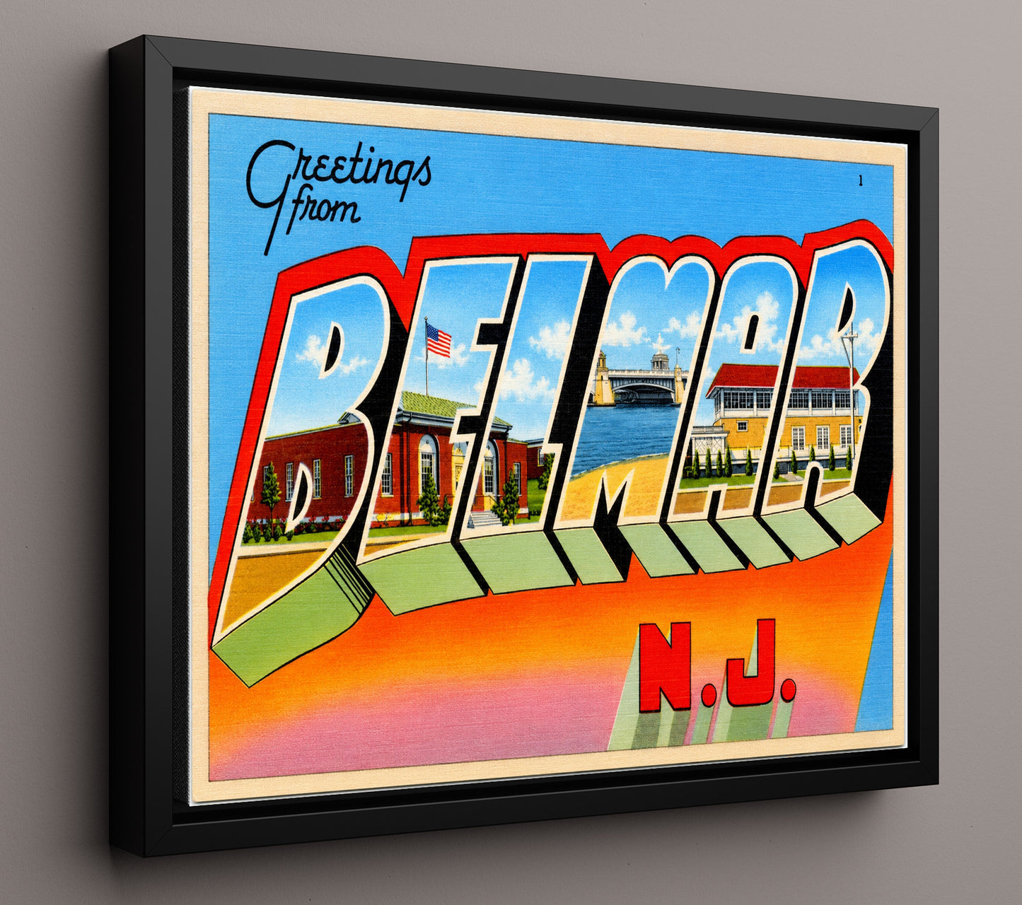 Greetings from Belmar, New Jersey 8x10 Framed Canvas vintage postcard wall art