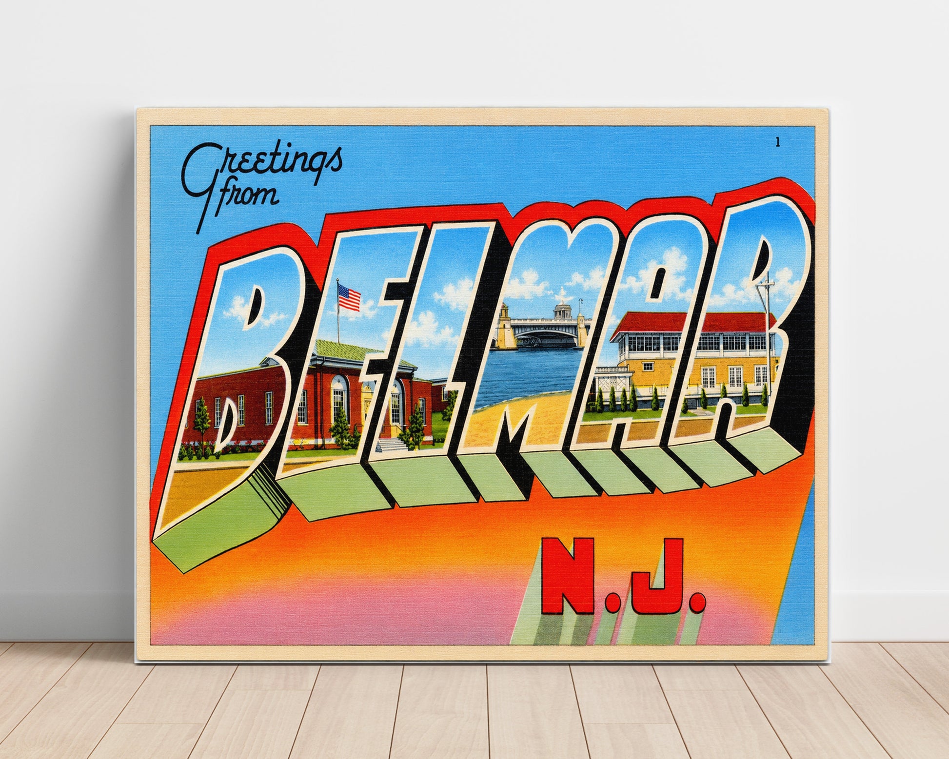 Greetings From Belmar, New Jersey Vintage Postcard - Vintage American Wall Art Unframed 8x10 in Plastic Sleeve wall art print – unframed decor