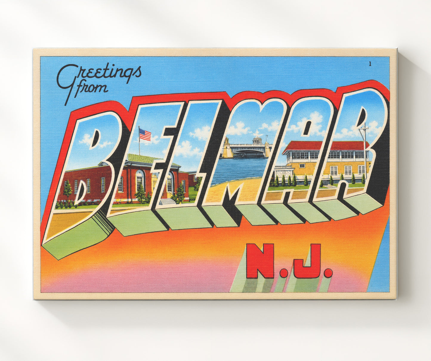 Greetings From Belmar, New Jersey Vintage Postcard - Vintage American Wall Art 16x20 Canvas Wall Art wall art print – canvas decor