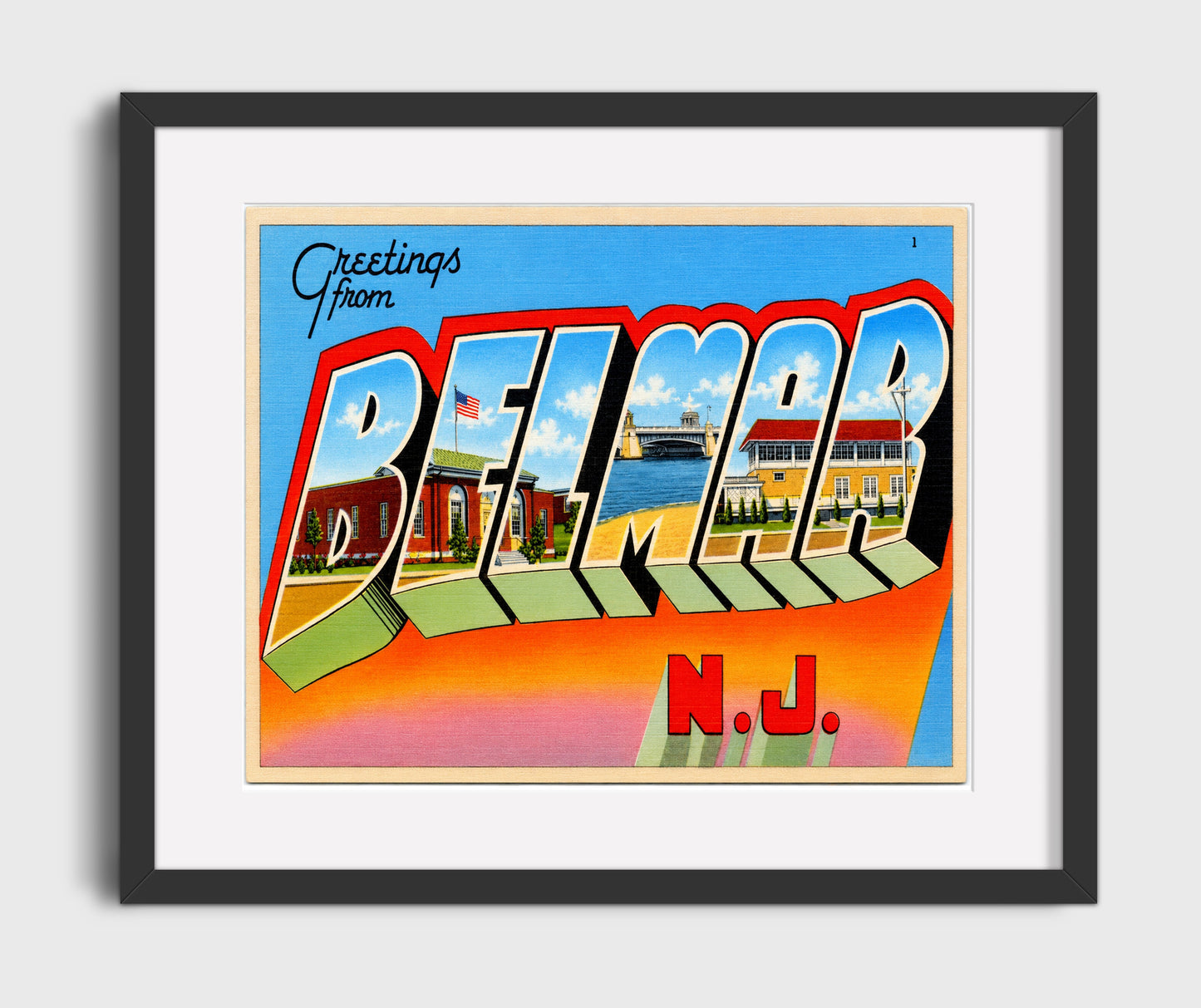 Greetings from Belmar, New Jersey 16x20 Gallery Frame vintage postcard wall art