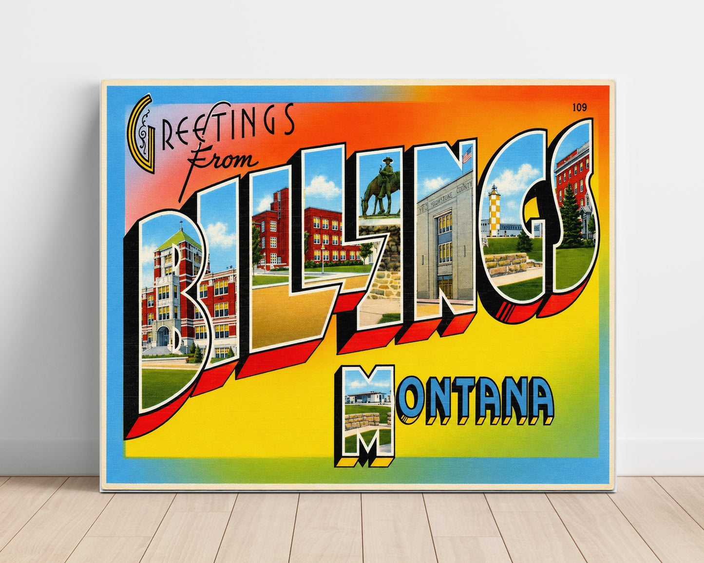 Greetings from Billings, Montana 8x10 Unframed Print vintage postcard wall art