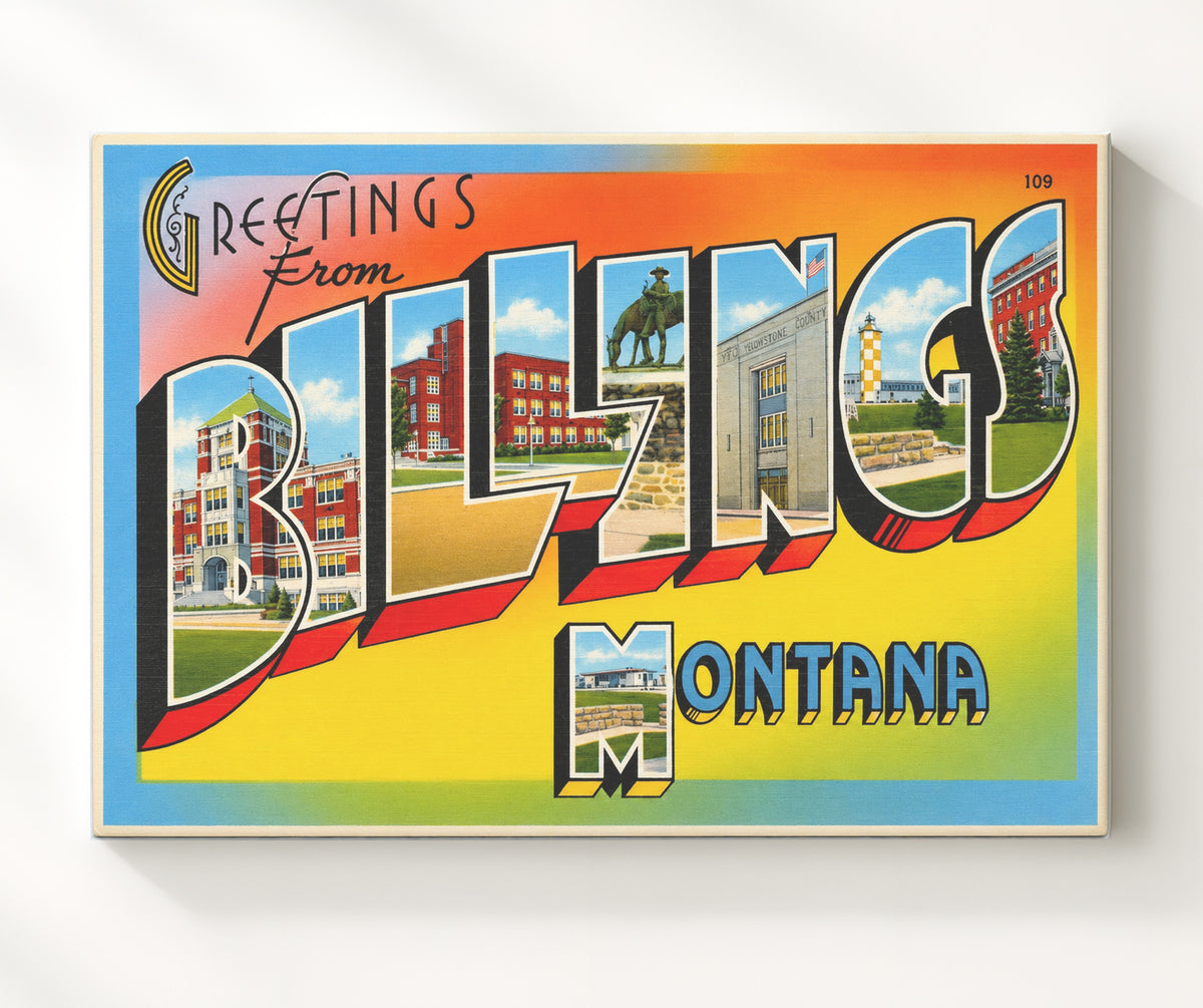 Greetings from Billings, Montana 8x10 Canvas vintage postcard wall art