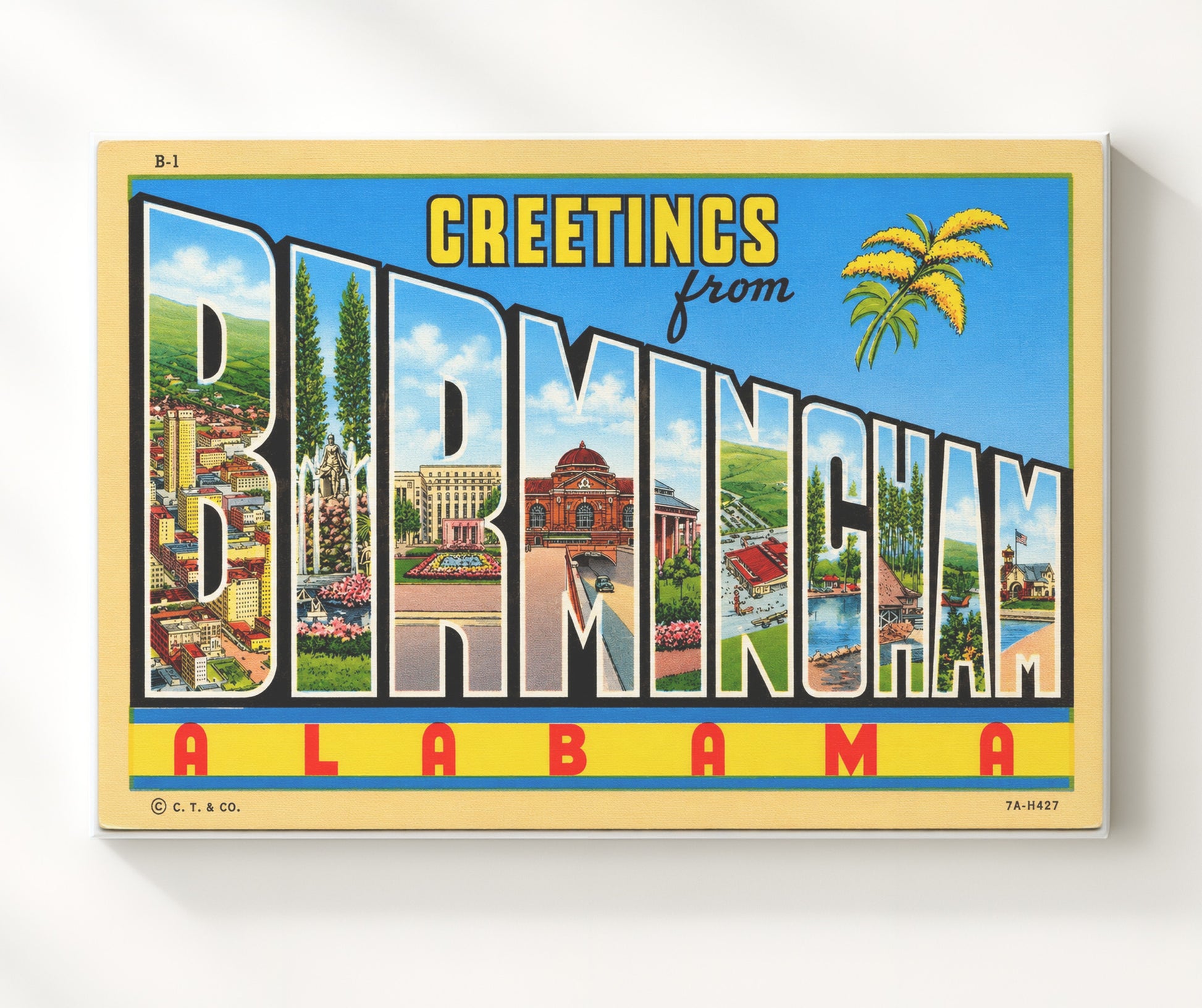 Greetings From Birmingham, Alabama Vintage Postcard - Vintage American Wall Art 16x20 Canvas Wall Art wall art print – canvas decor