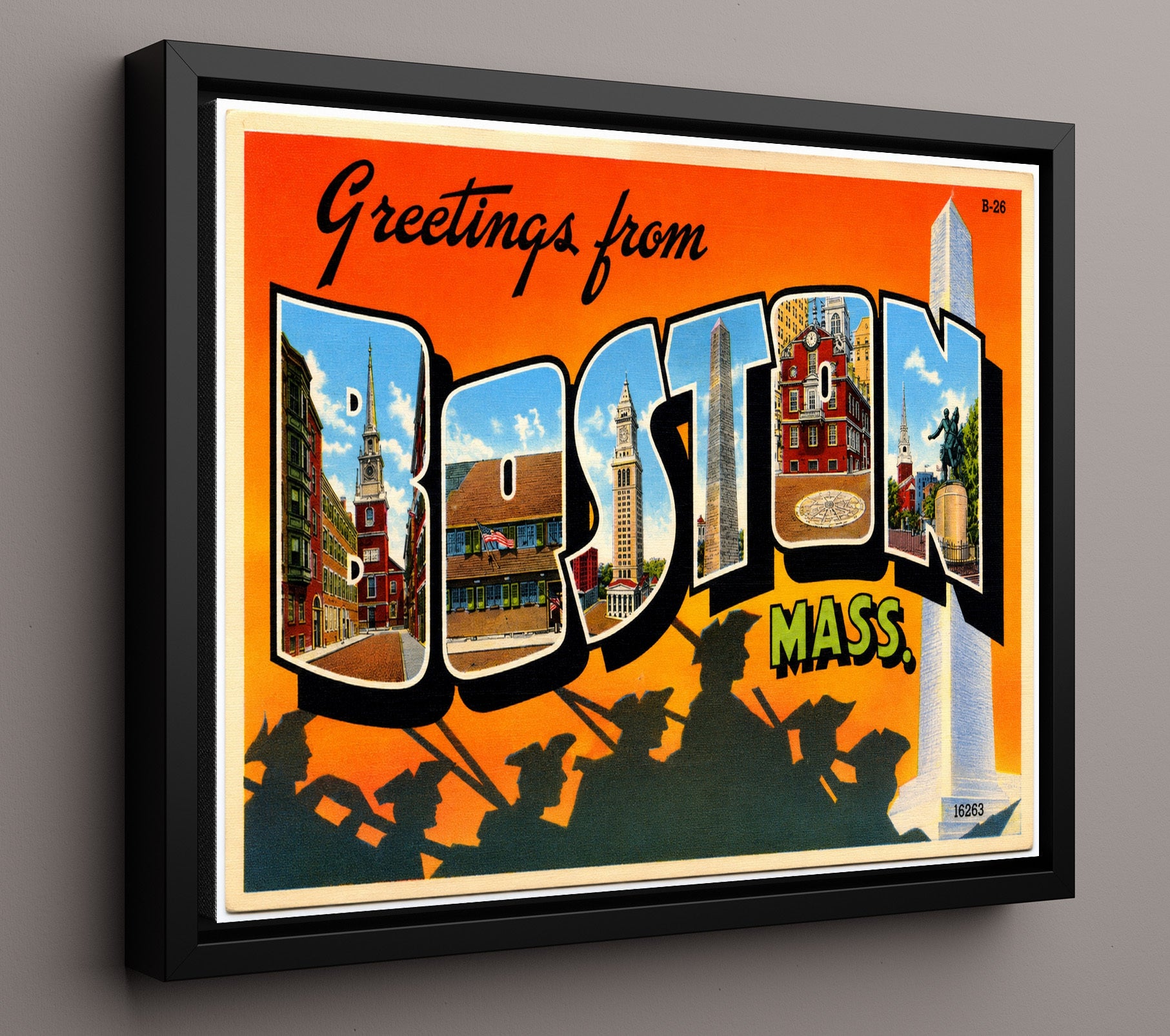 Greetings From Boston, Massachusetts Vintage Postcard - Vintage American Wall Art 16x20 Floating Canvas Display wall art print – framed decor