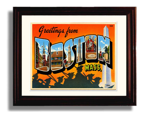 Greetings from Boston, Massachusetts 8x10 Beveled Frame vintage postcard wall art