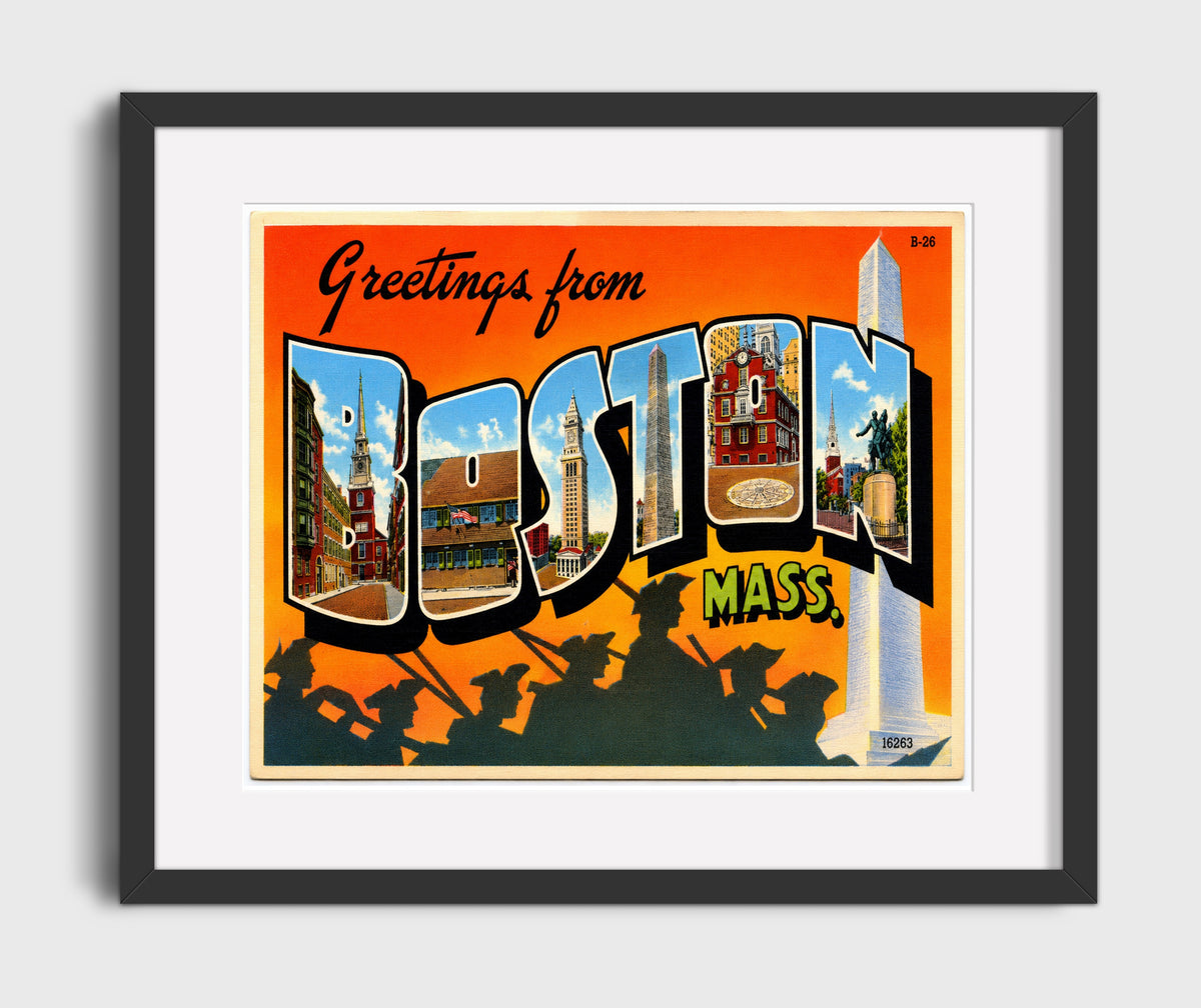 Greetings from Boston, Massachusetts 16x20 Gallery Frame vintage postcard wall art