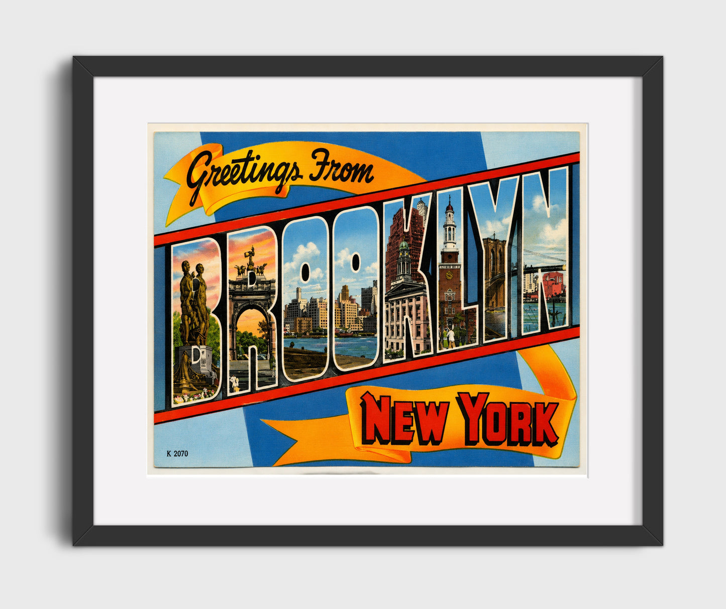 Greetings From Brooklyn, New York Vintage Postcard - Vintage American Wall Art 16x20 Gallery Framed Artwork wall art print – framed decor
