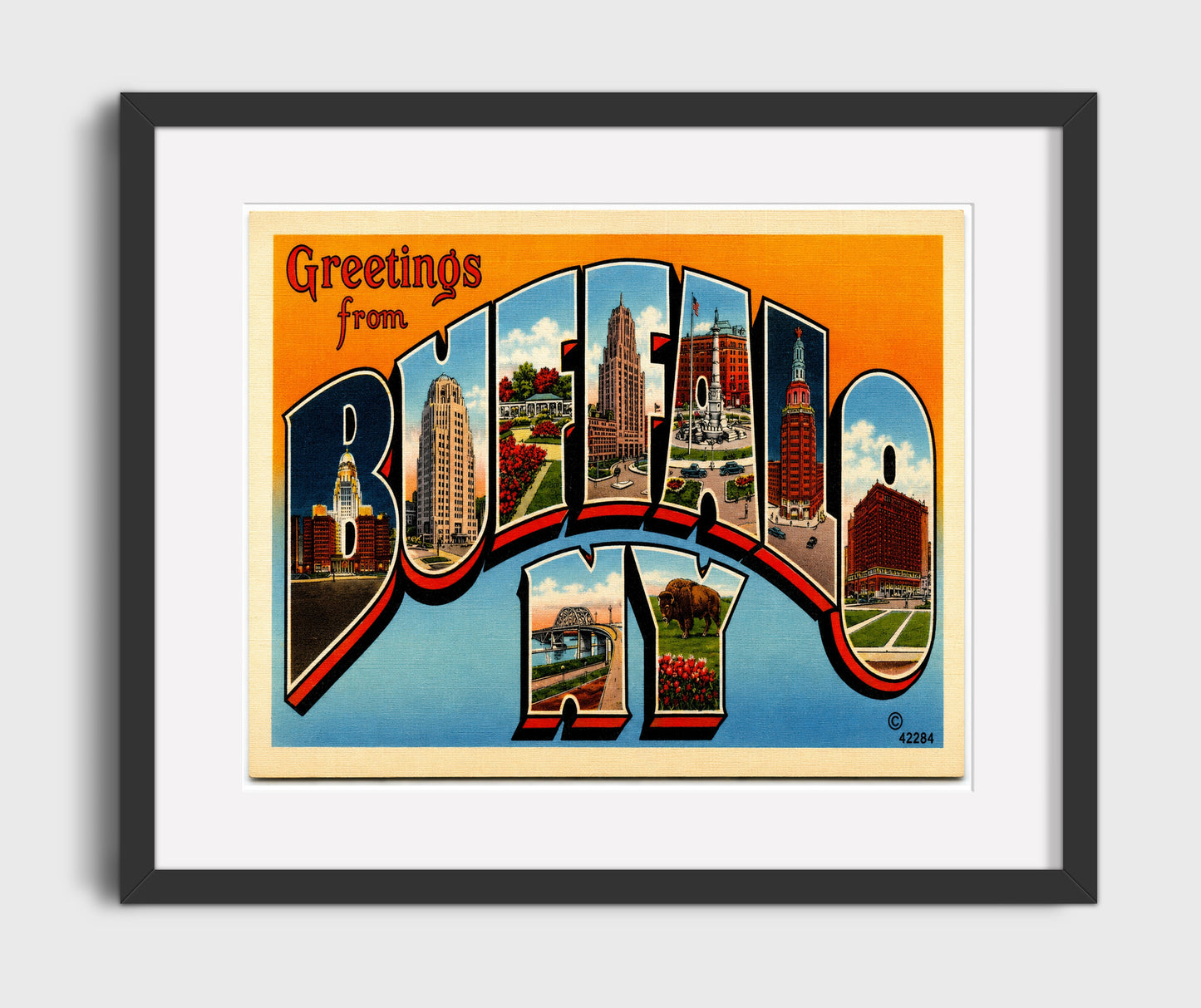 Greetings From Buffalo, New York Vintage Postcard - Vintage American Wall Art 16x20 Gallery Framed Artwork wall art print – framed decor