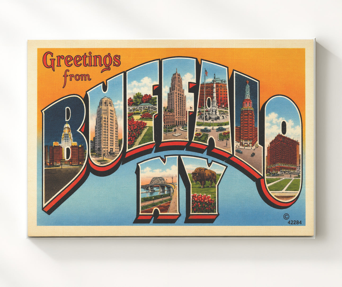 Greetings From Buffalo, New York Vintage Postcard - Vintage American Wall Art 16x20 Canvas Wall Art wall art print – canvas decor
