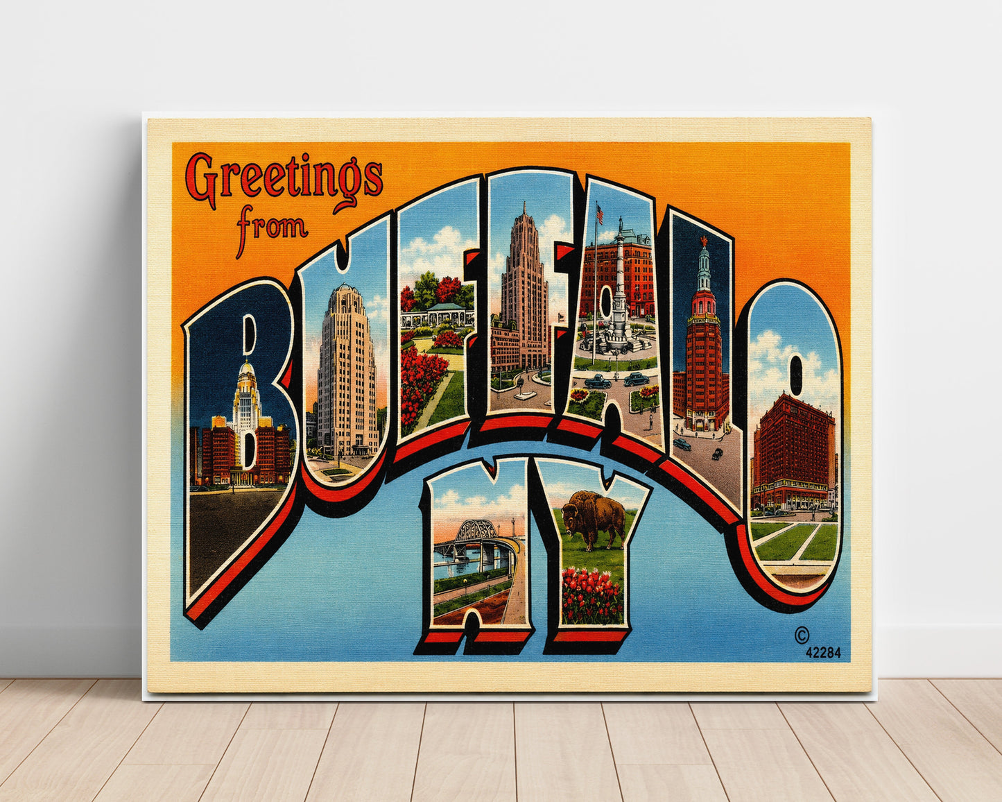 Greetings From Buffalo, New York Vintage Postcard - Vintage American Wall Art Unframed 8x10 in Plastic Sleeve wall art print – unframed decor
