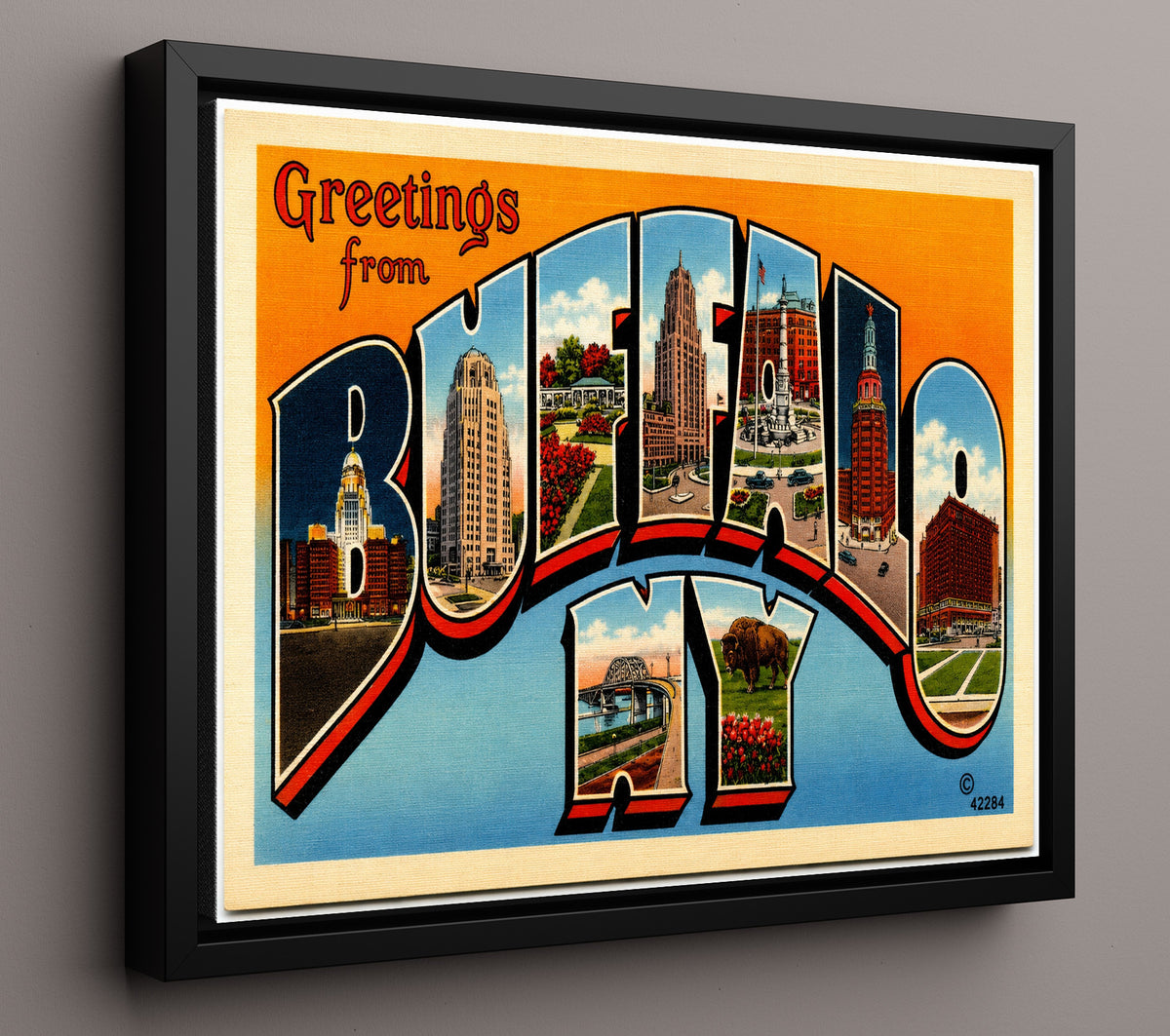 Greetings from Buffalo, New York 8x10 Framed Canvas vintage postcard wall art