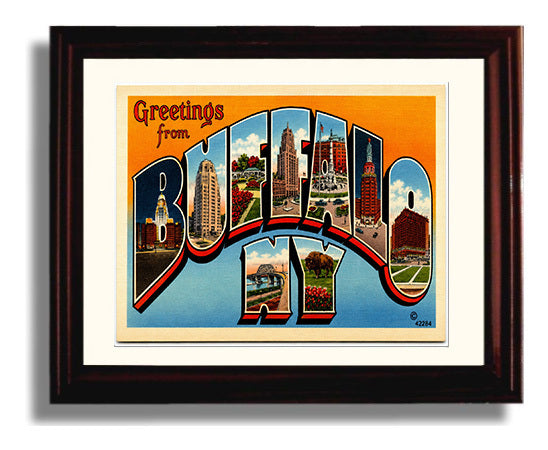Greetings from Buffalo, New York 8x10 Beveled Frame vintage postcard wall art