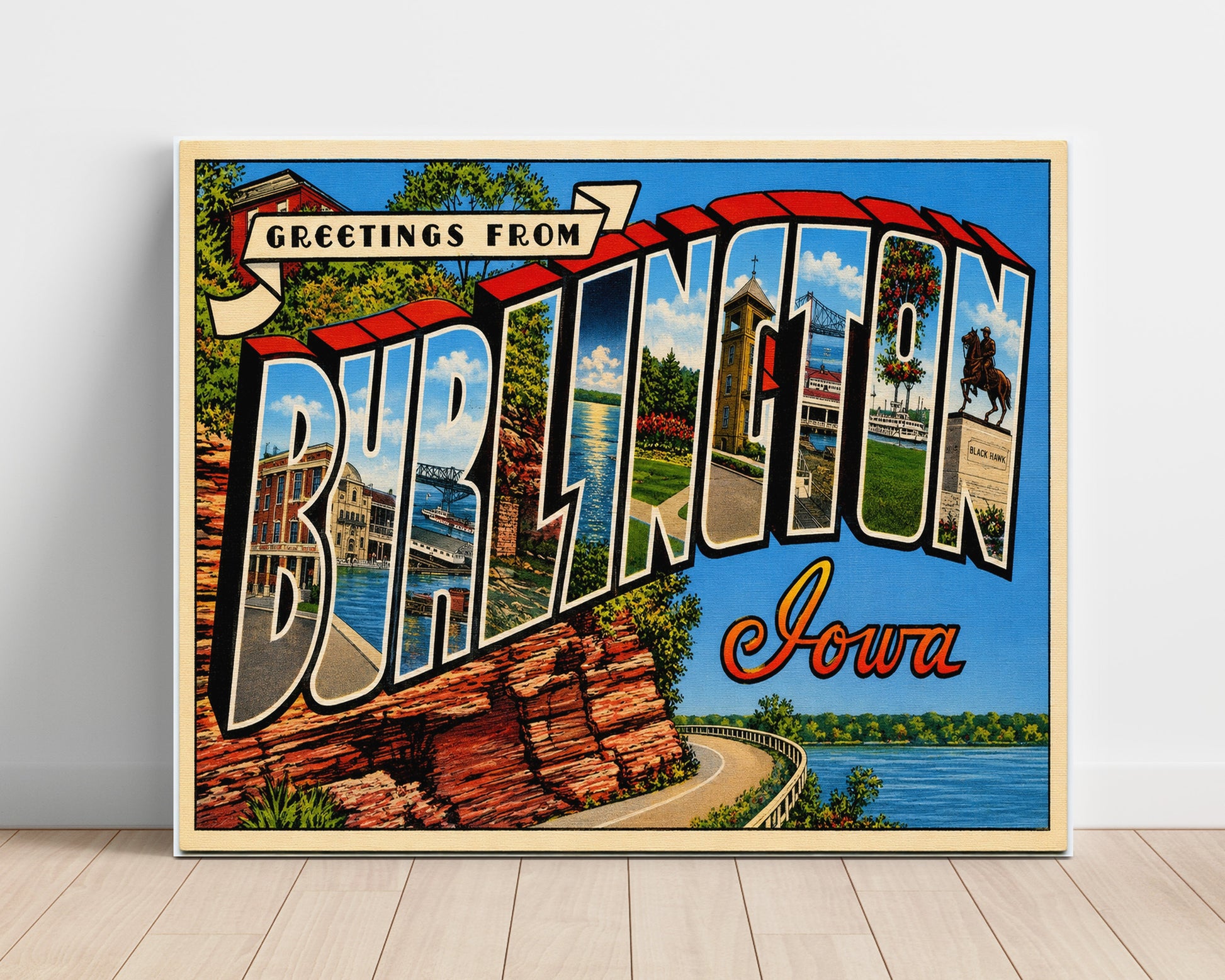Greetings from Burlington, Iowa 8x10 Unframed Print vintage postcard wall art