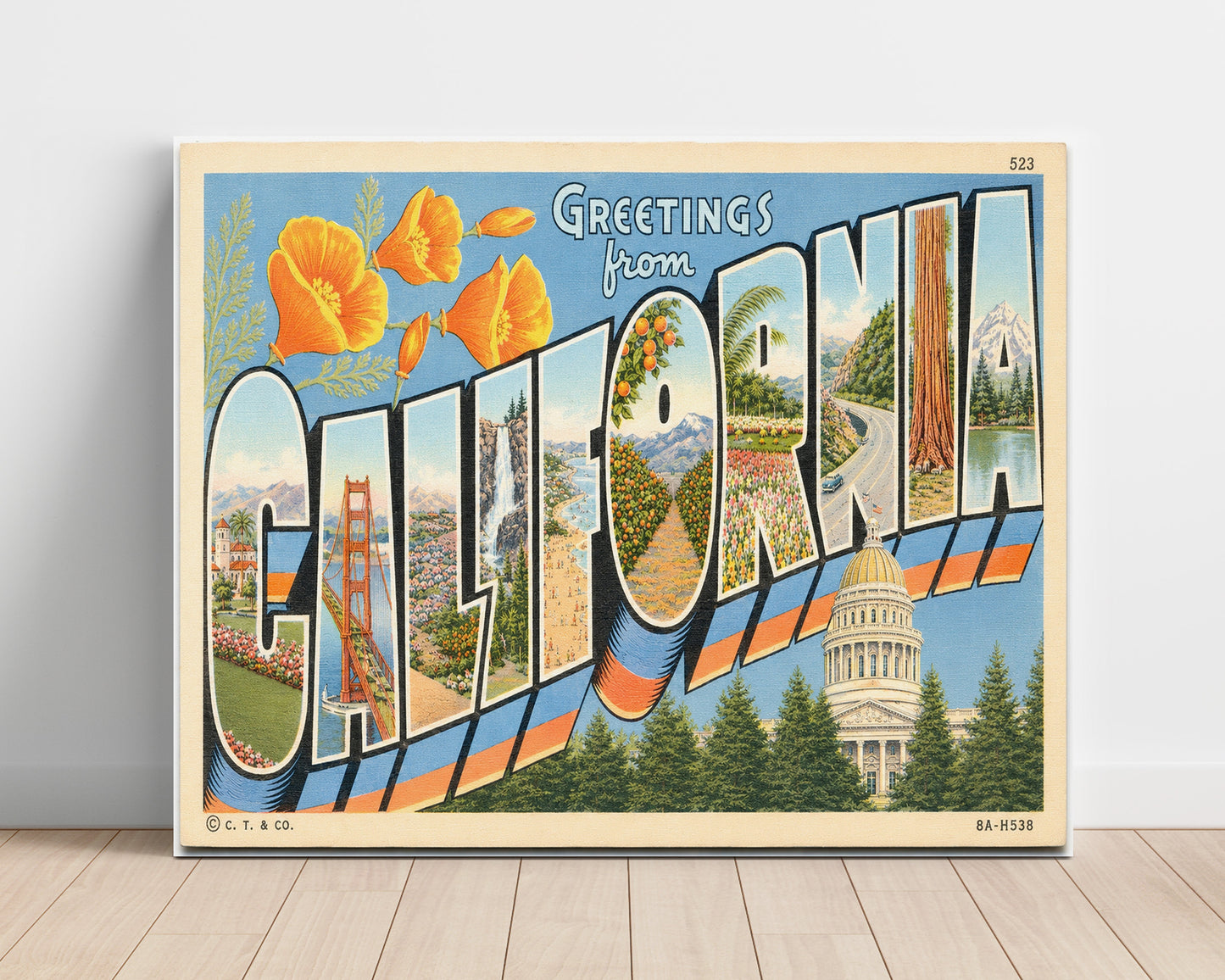 Greetings From, California Vintage Postcard - Vintage American Wall Art Unframed 8x10 in Plastic Sleeve wall art print – unframed decor