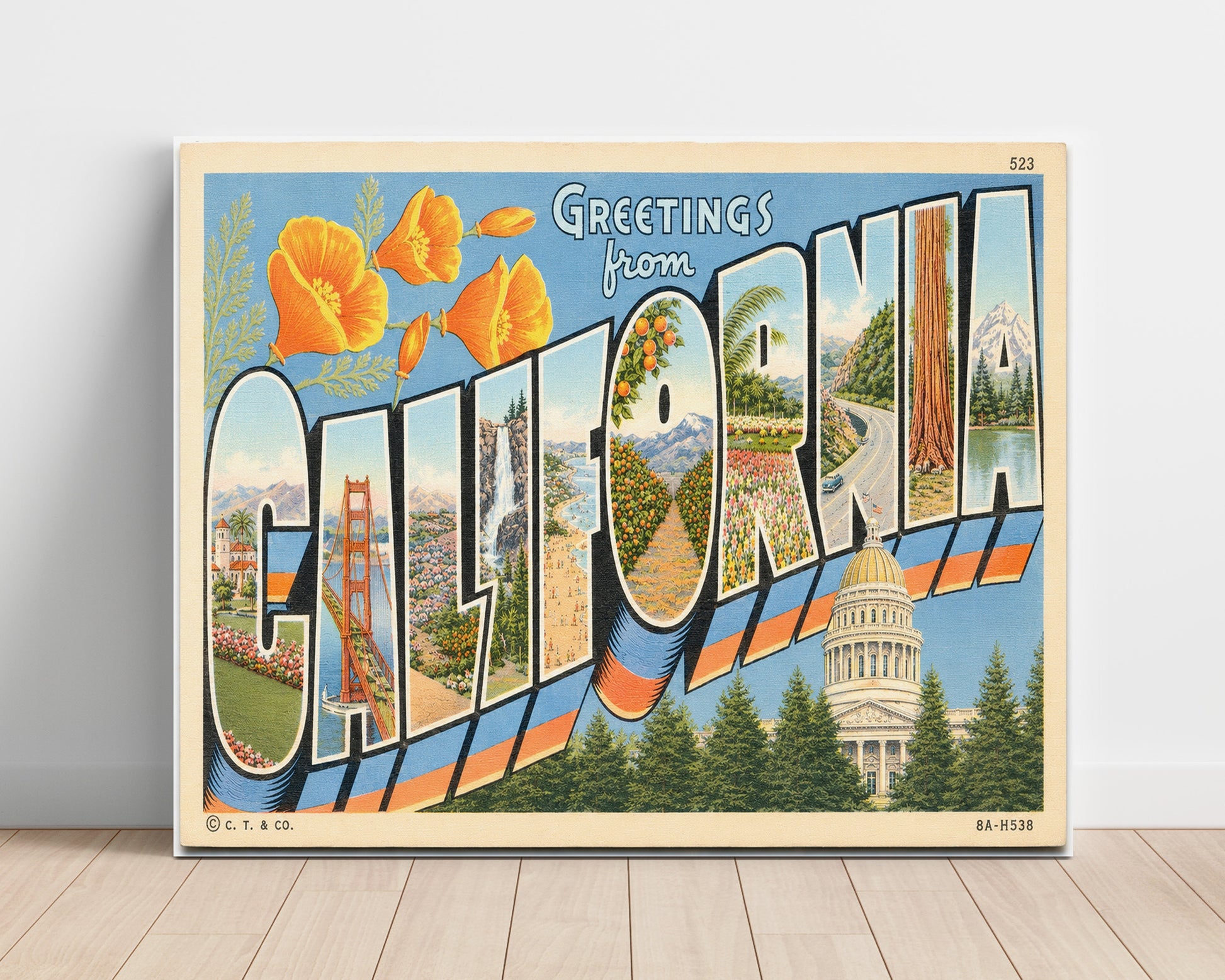 Greetings From, California Vintage Postcard - Vintage American Wall Art Unframed 8x10 in Plastic Sleeve wall art print – unframed decor