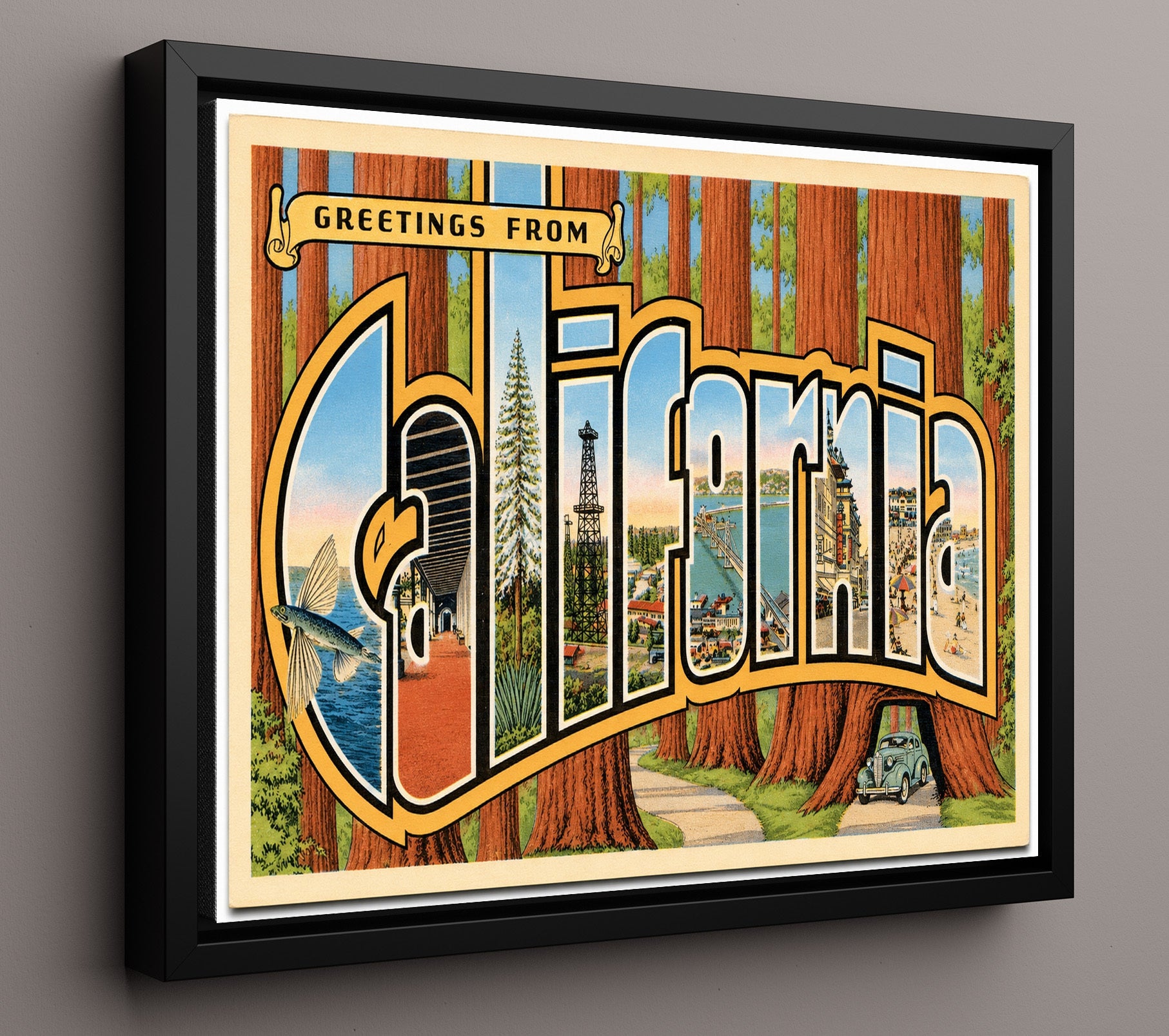 Greetings from California Redwoods 8x10 Framed Canvas vintage postcard wall art