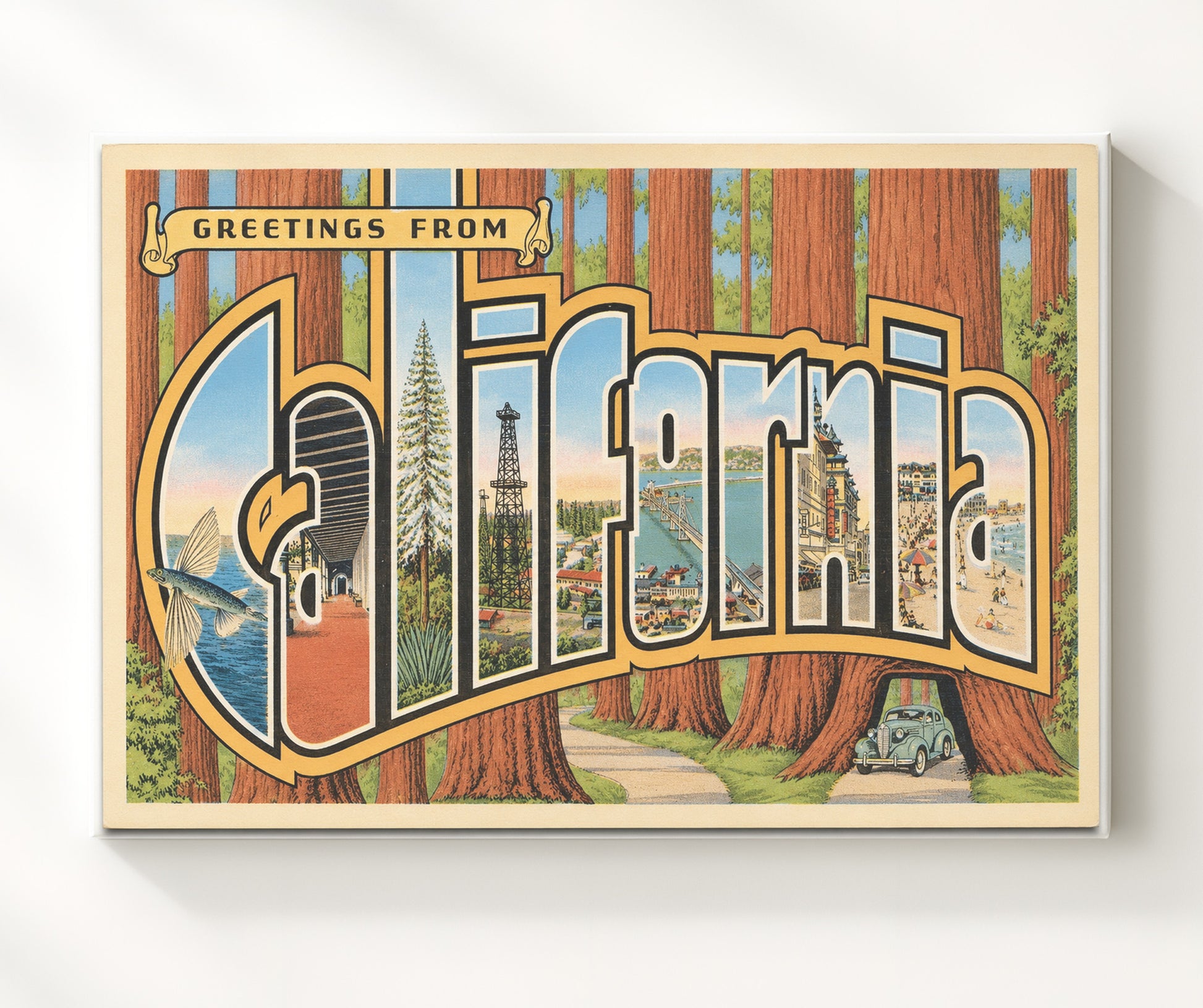 Greetings From California - Redwoods Vintage Postcard - Vintage American Wall Art 16x20 Canvas Wall Art wall art print – canvas decor