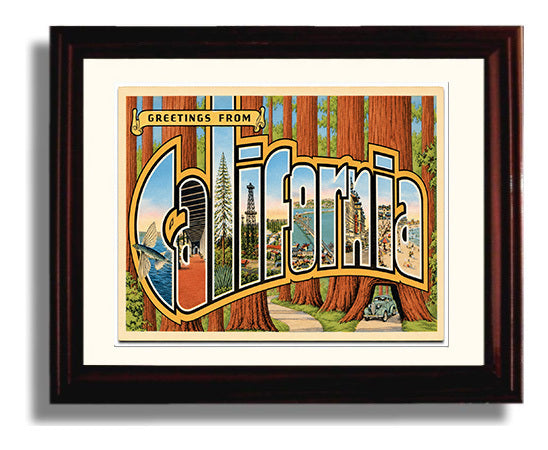 Greetings from California Redwoods 8x10 Beveled Frame vintage postcard wall art