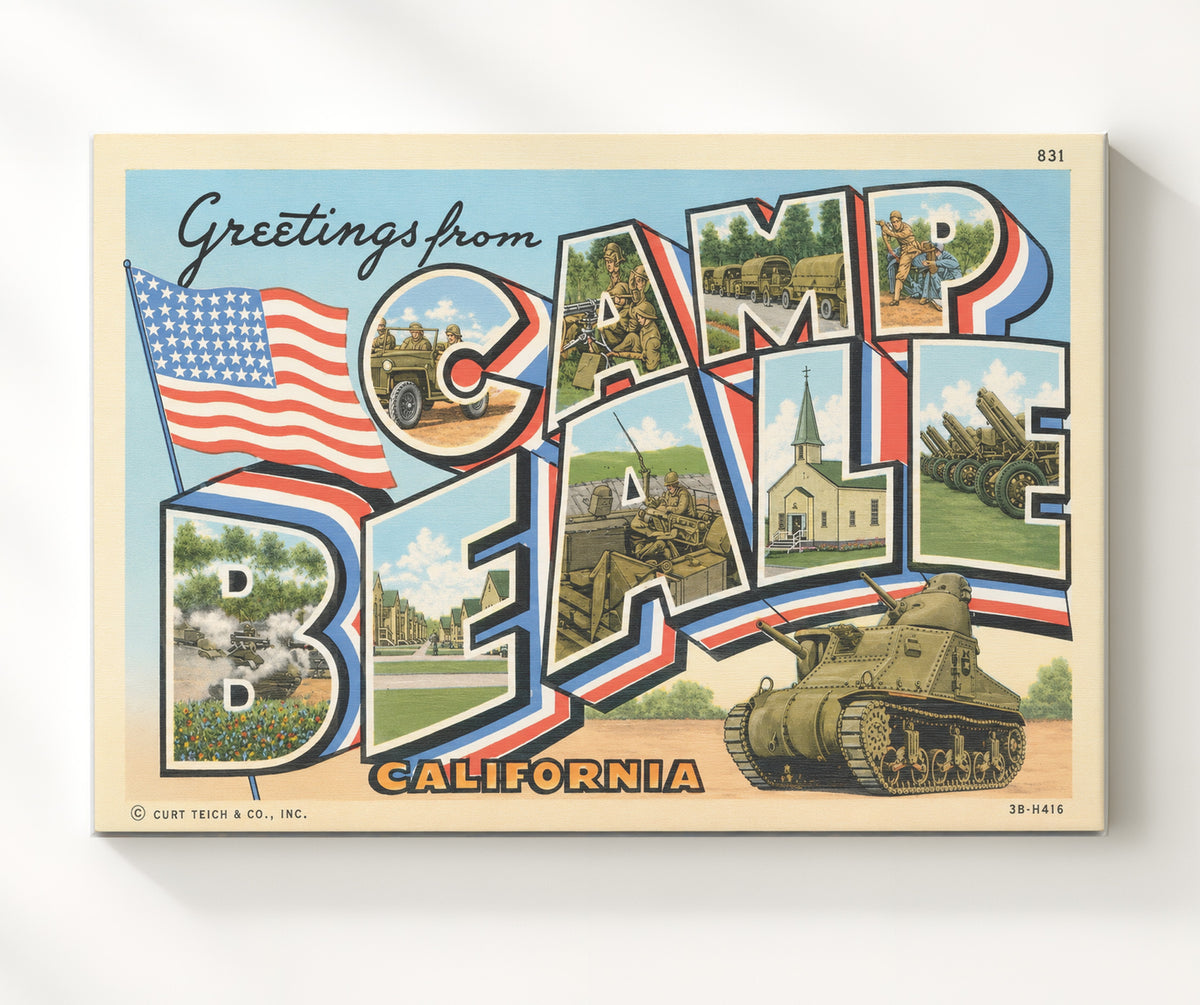 Greetings from Camp Beale, California 8x10 Canvas vintage postcard wall art