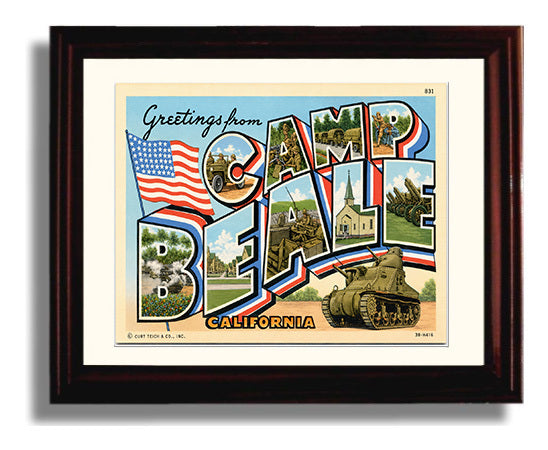 Greetings from Camp Beale, California 8x10 Beveled Frame vintage postcard wall art