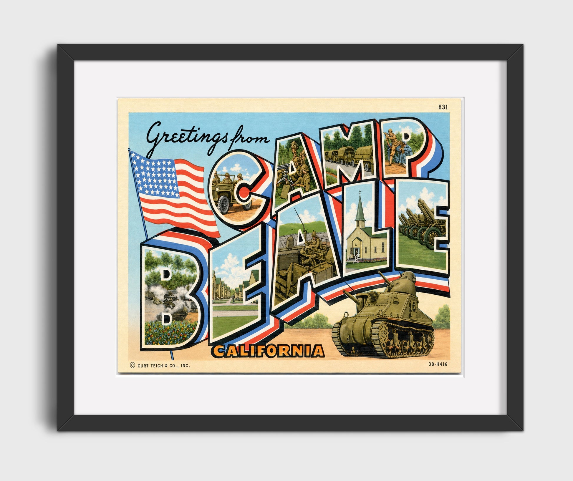 Greetings from Camp Beale, California 16x20 Gallery Frame vintage postcard wall art