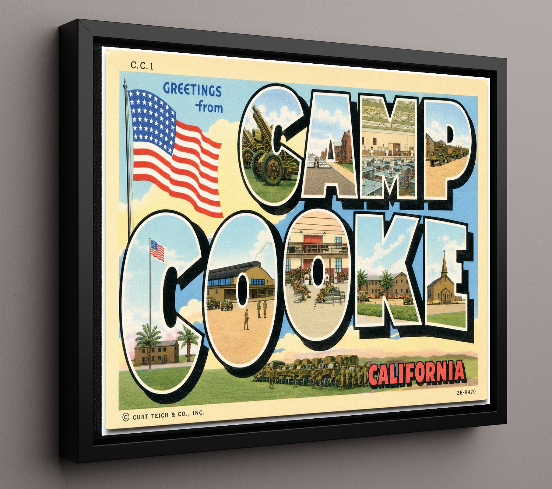 Greetings from Camp Cooke, California 8x10 Framed Canvas vintage postcard wall art