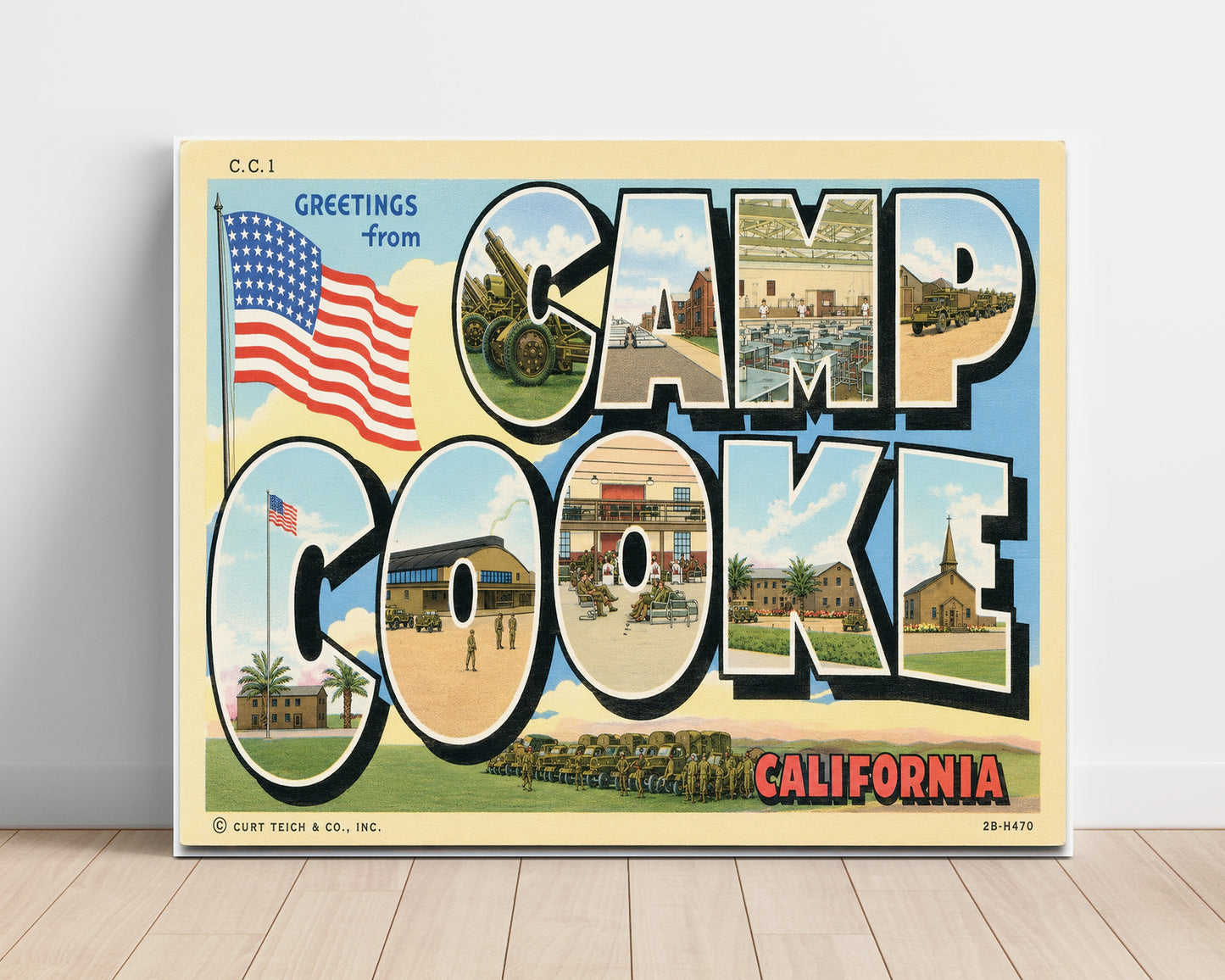 Greetings From Camp Cooke, California Vintage Postcard - Vintage American Wall Art Unframed 8x10 in Plastic Sleeve wall art print – unframed decor