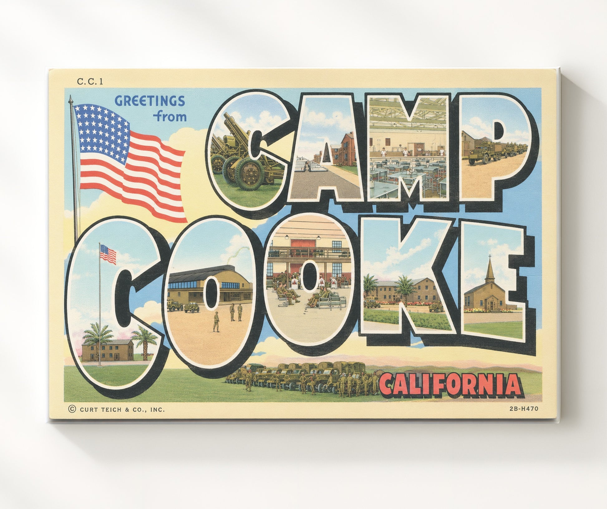 Greetings from Camp Cooke, California 8x10 Canvas vintage postcard wall art