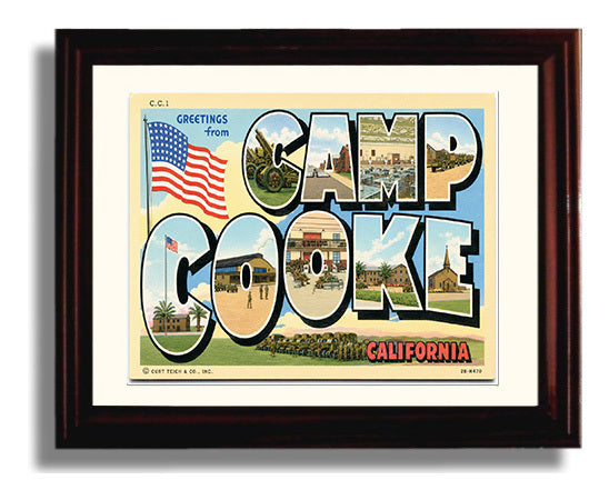 Greetings From Camp Cooke, California Vintage Postcard - Vintage American Wall Art Framed 8x10 Matted Beveled Frame wall art print – framed decor