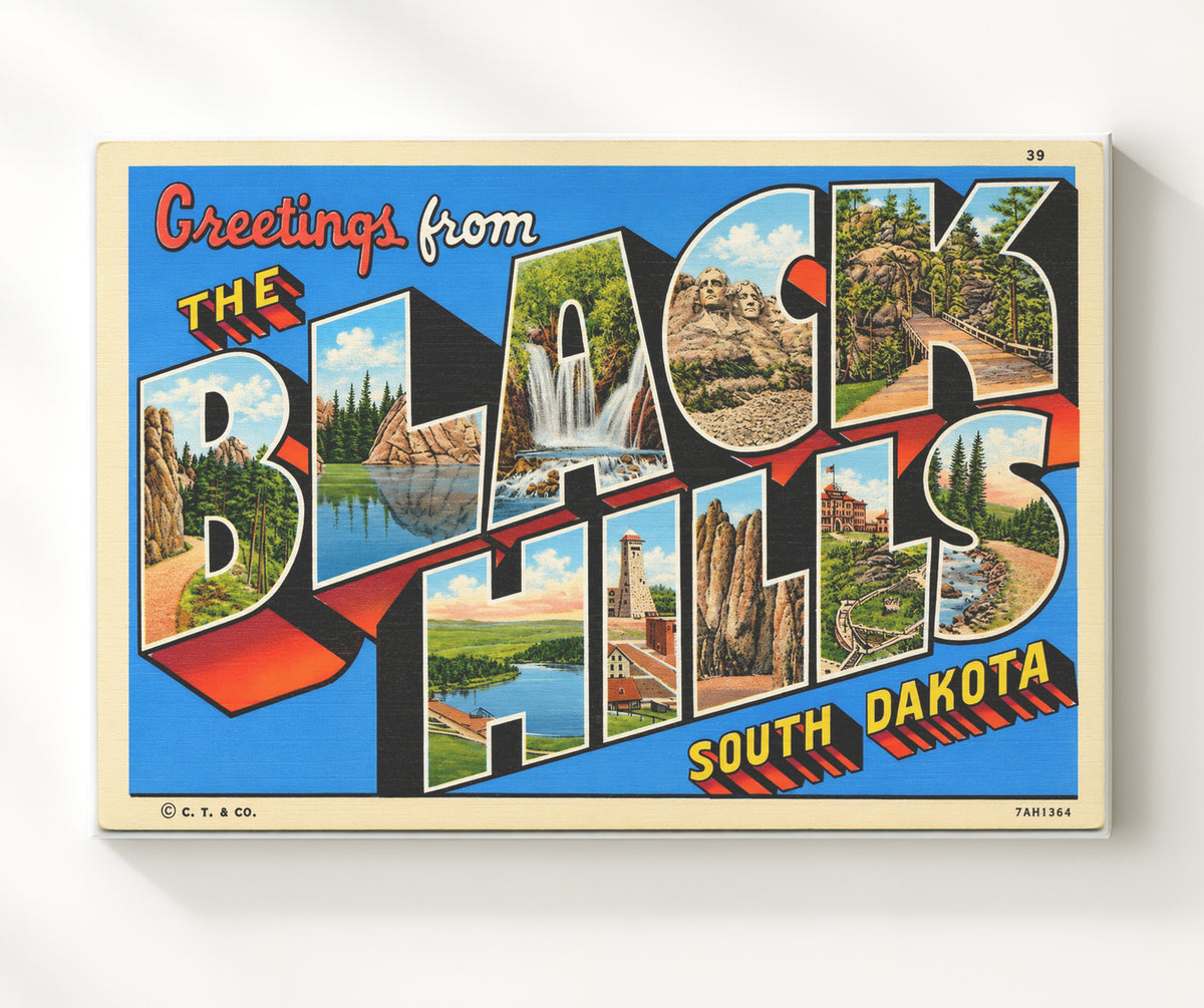 Greetings from Black Hills, South Dakota 8x10 Canvas vintage postcard wall art