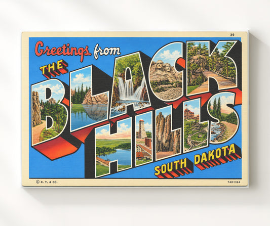 Greetings from Black Hills, South Dakota 8x10 Canvas vintage postcard wall art