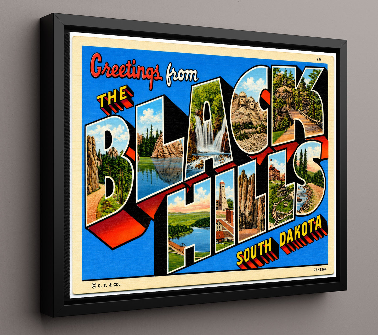 Greetings from Black Hills, South Dakota 8x10 Framed Canvas vintage postcard wall art