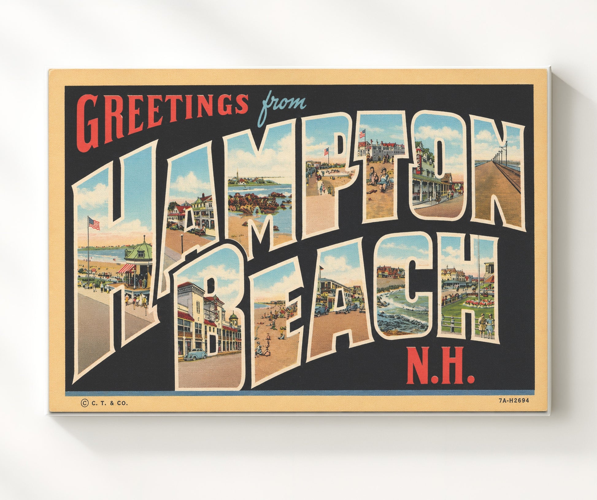 Hampton Beach, New Hampshire Vintage Postcard - Vintage American Wall Art 16x20 Canvas Wall Art wall art print – canvas decor