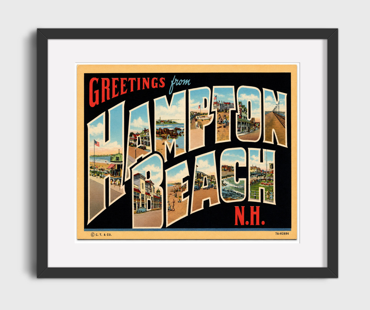 Greetings from Hampton Beach, New Hampshire 16x20 Gallery Frame vintage postcard wall art