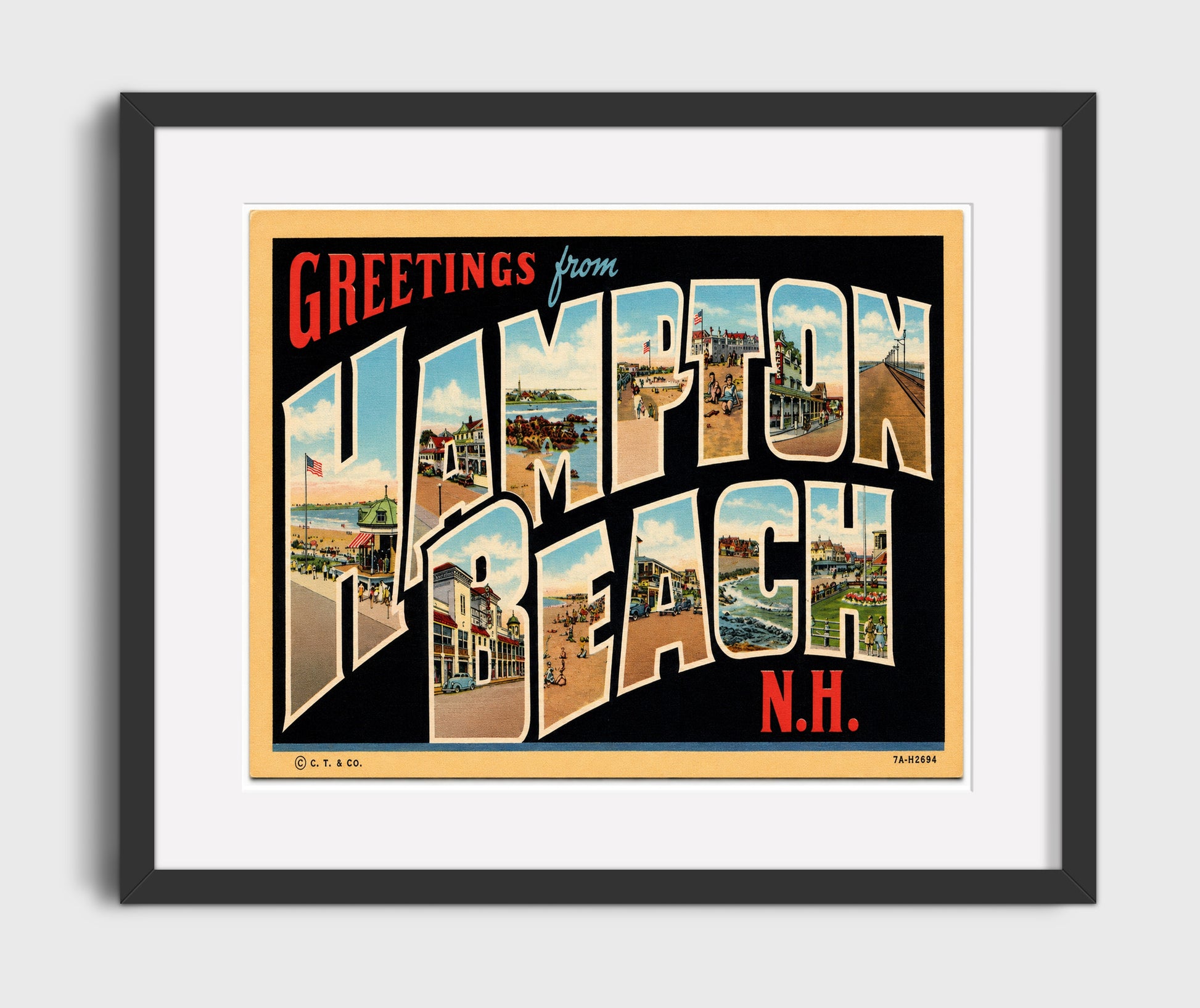 Greetings from Hampton Beach, New Hampshire 16x20 Gallery Frame vintage postcard wall art