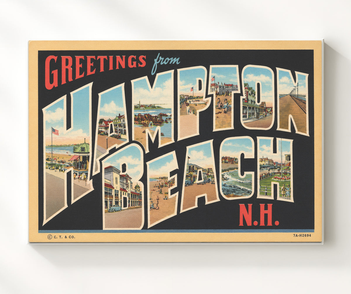 Greetings from Hampton Beach, New Hampshire 8x10 Canvas vintage postcard wall art