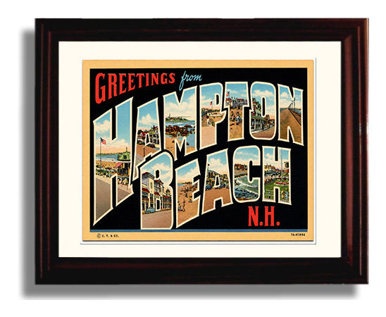 Greetings from Hampton Beach, New Hampshire 8x10 Beveled Frame vintage postcard wall art