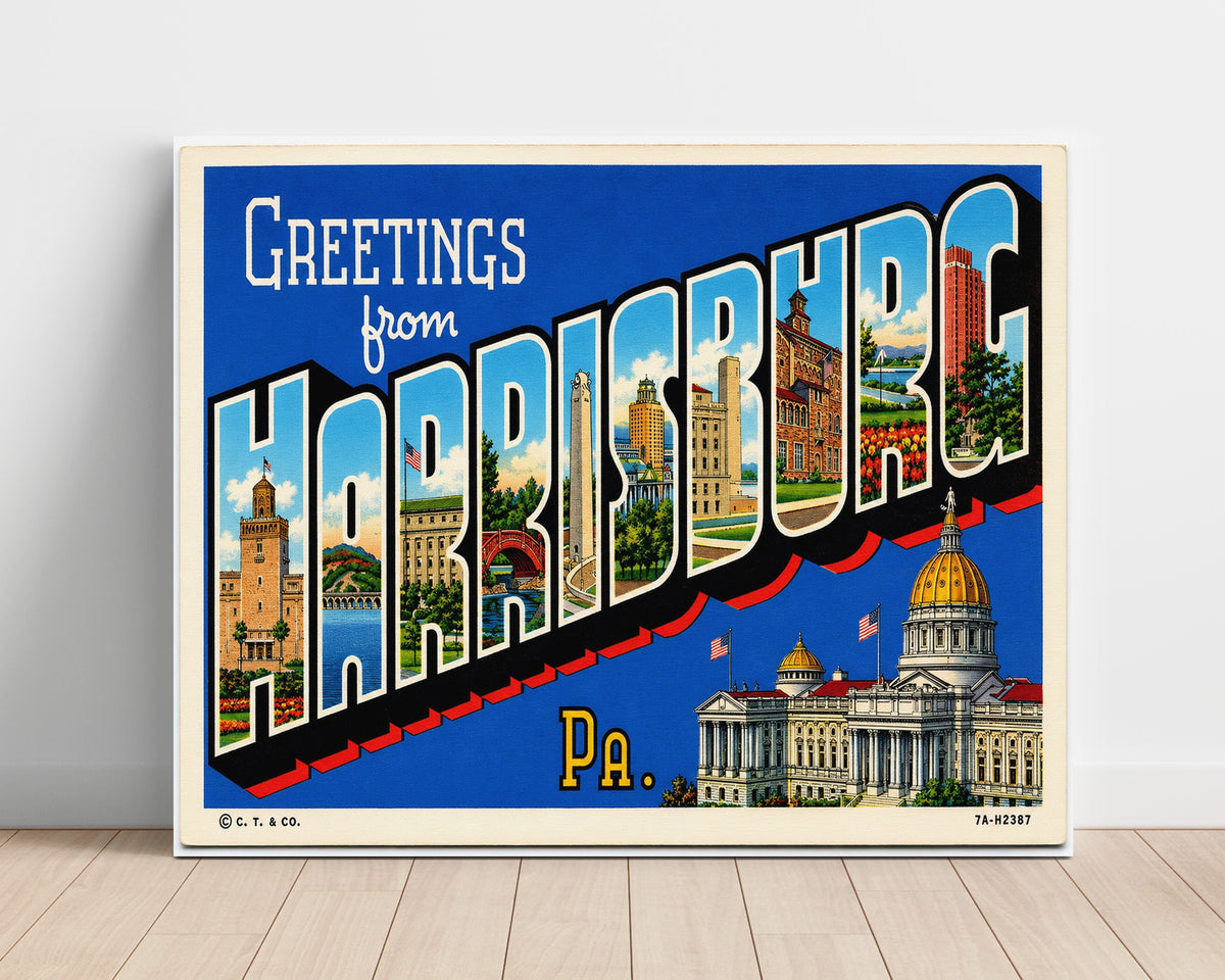 Greetings from Harrisburg, Pennsylvania 8x10 Unframed Print vintage postcard wall art