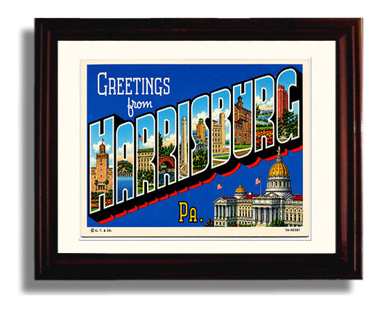 Greetings from Harrisburg, Pennsylvania 8x10 Beveled Frame vintage postcard wall art