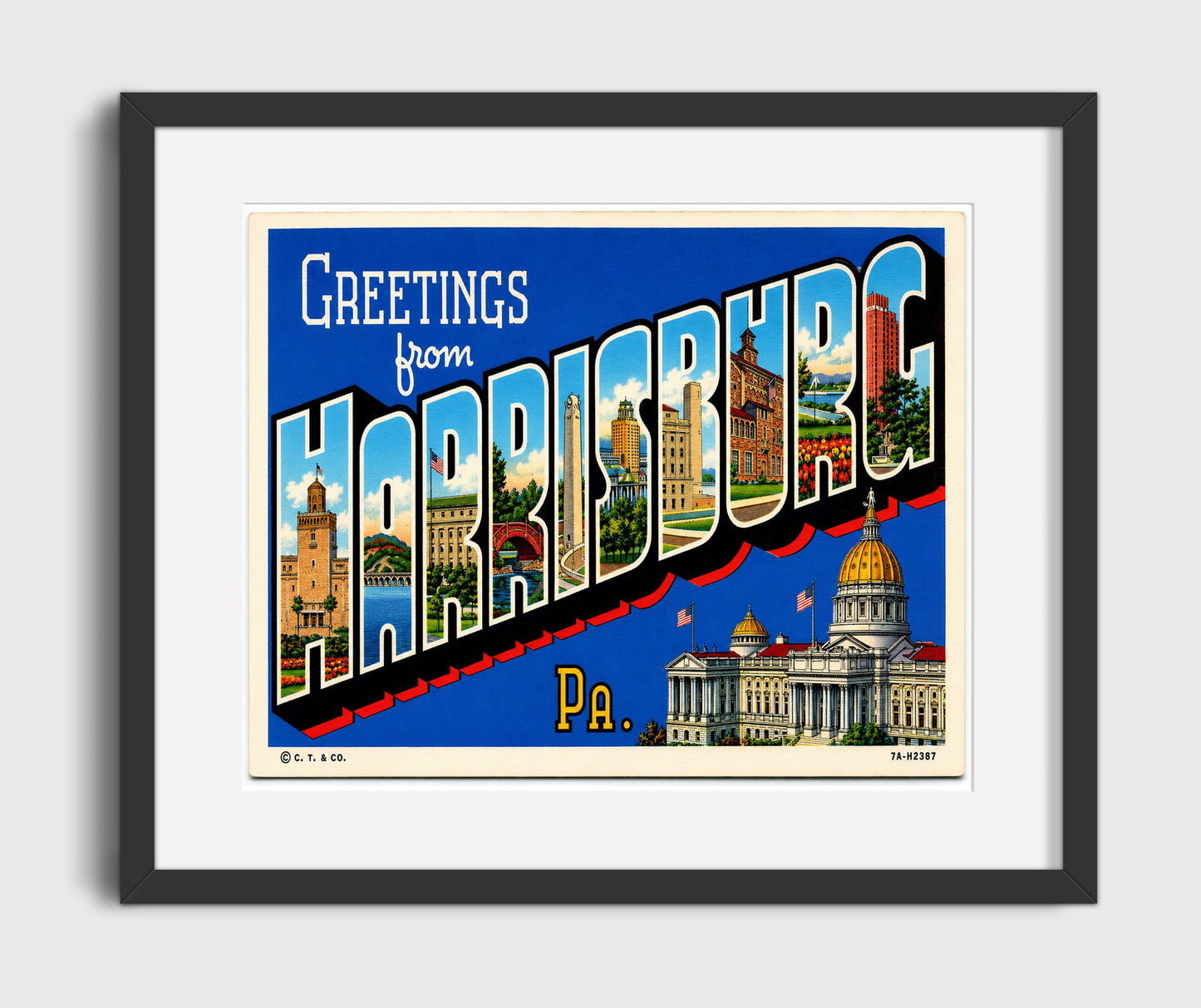 Harrisburg, Pennsylvania Vintage Postcard - Vintage American Wall Art 16x20 Gallery Framed Artwork wall art print – framed decor