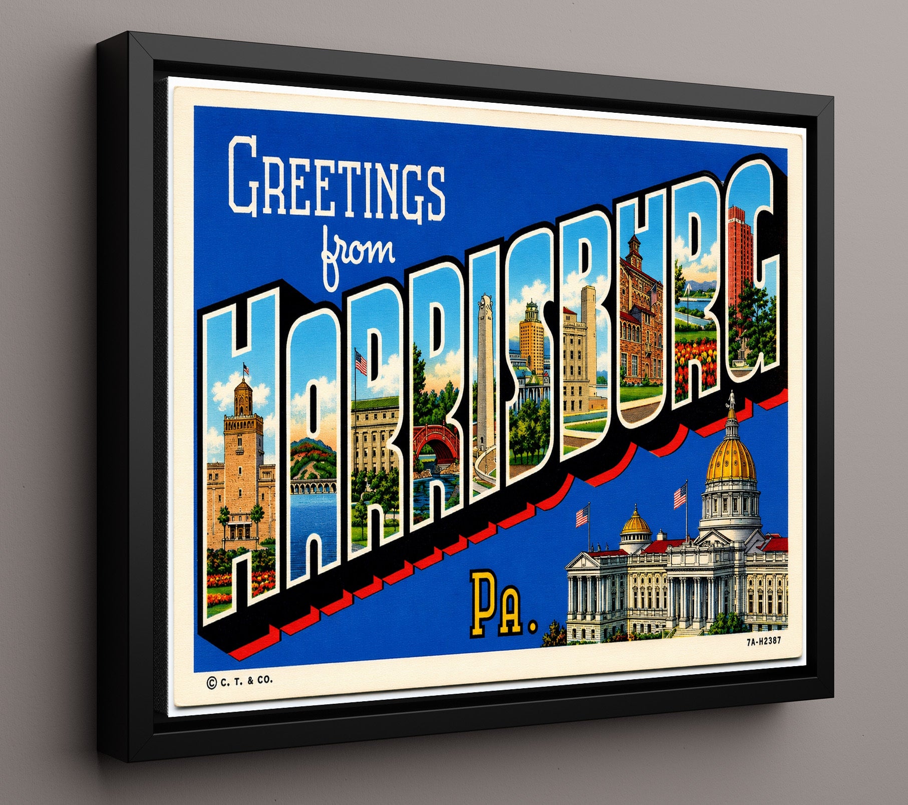 Greetings from Harrisburg, Pennsylvania 8x10 Framed Canvas vintage postcard wall art