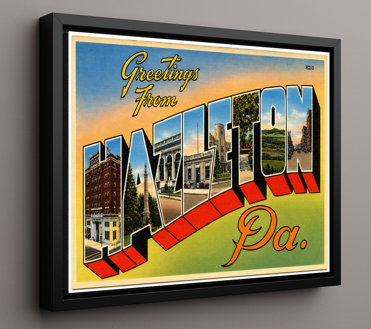 Greetings from Hazleton, Pennsylvania 8x10 Framed Canvas vintage postcard wall art
