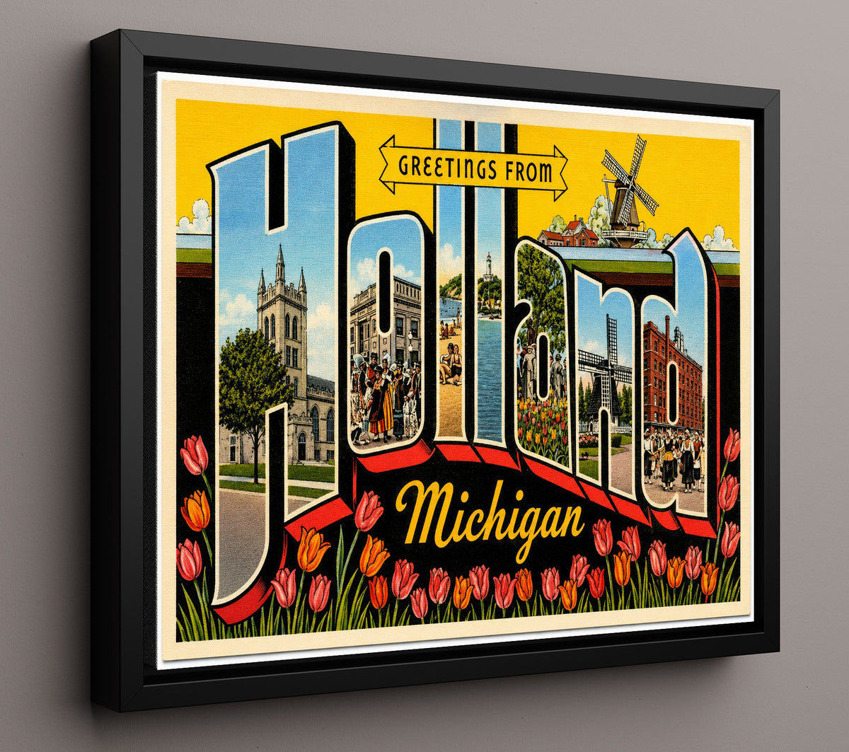 Greetings from Holland, Michigan 8x10 Framed Canvas vintage postcard wall art